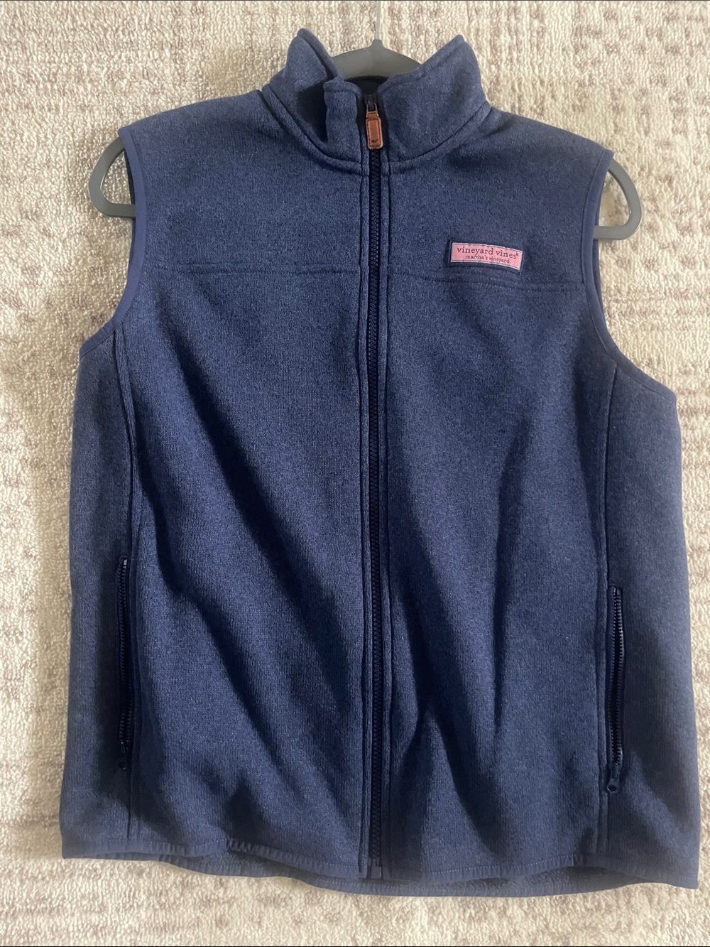 Vineyard Vines Navy Fleece Kids Vest with Pink Logo